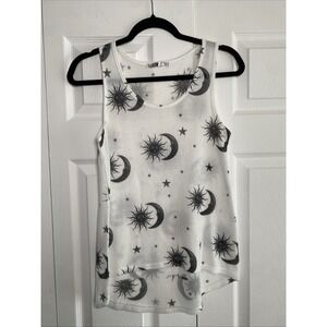Blue Planet Celestial Sun Moon Tank Top Womens Size S White Waffle Knit Y2K Boho